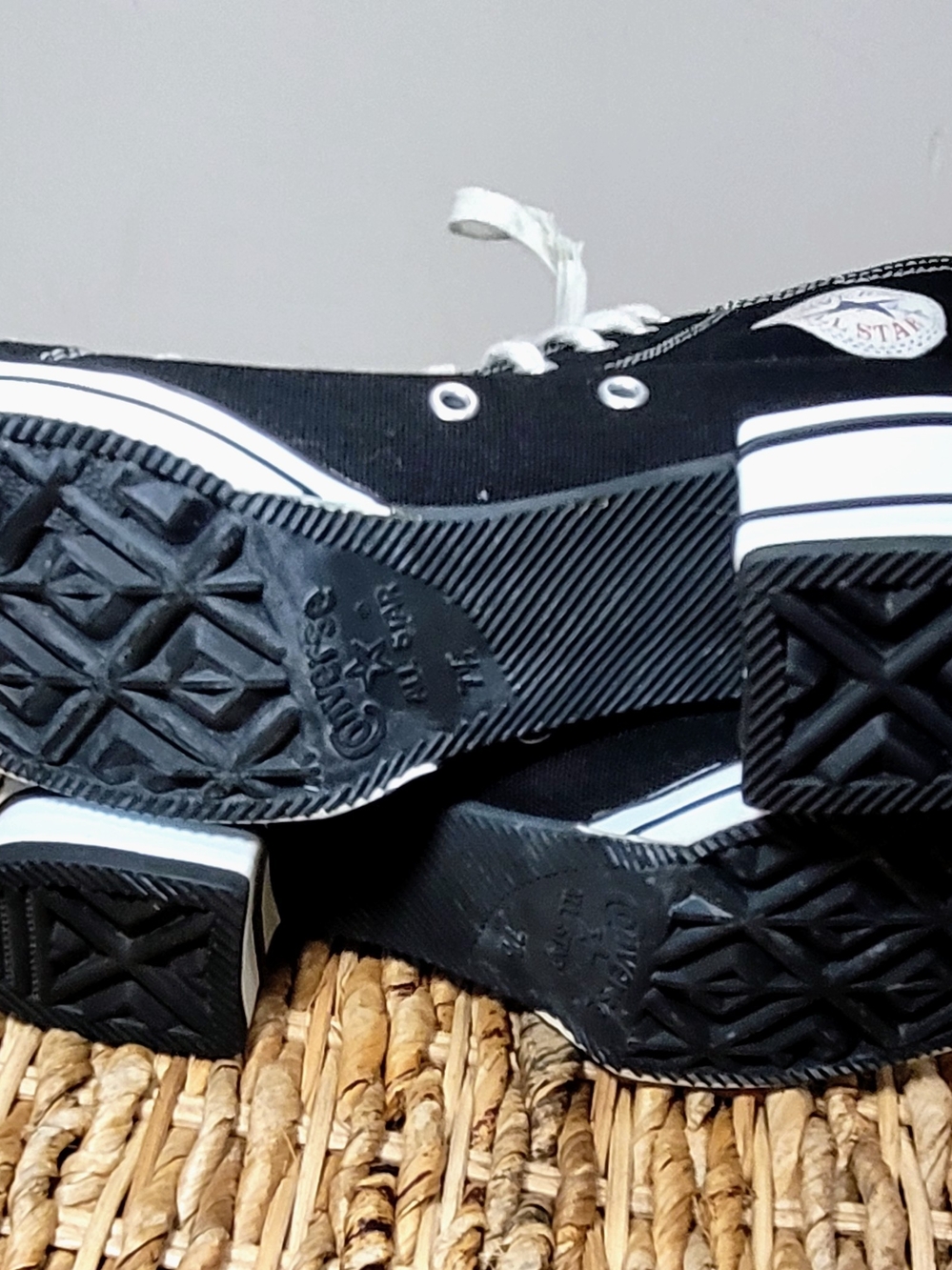 Converse Style Black and White High-Top Lace-Up Platform Boots with Logo Patch - Picture 9 of 11